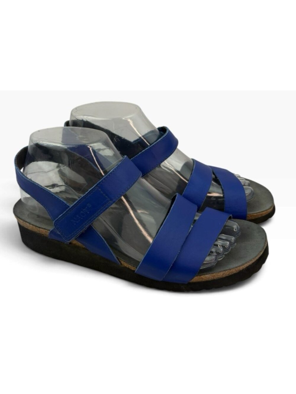 -Naot Kayla Blue Leather Sandals Womens 39 Comfort Hook & Loop 3-Strap Summer